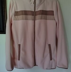 Reebok Women’s Soft Pink With Taupe Piping Fleece Zip Jacket XL